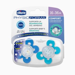 پستانک چیکو ارتدنسی ۲عددی سایز 16 _ 36m فیزیو فورما chicco طرح خرس و ستاره شب تاب
