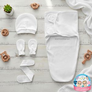 قنداق چسبی نوزاد برند جونیورز ۵تیکه مناسب از بدو تولد سفید