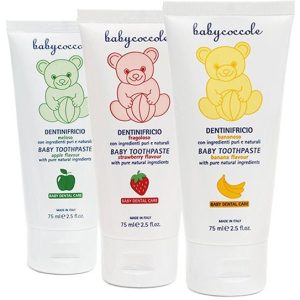 خمیردندان شیرین کودک بی‌بی‌کوکول Babycoccole در سه طعم (توت‌فرنگی، سیب، موز) حجم ۷۵ میل – ساخت ایتالیا
