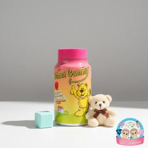 پاستیل کلسیم + ویتامین D3 مامی گامی (Mami Gummy) مخصوص کودکان – طعم توت‌فرنگی میلک‌شیک 60 عددی انقضا ۲۰۲۷.۱۲