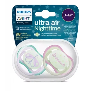 پستانک اونت اولترا ایر 2عددی تکی 0 تا 6 ماه avent ultra air طرح پروانه و dreams شبرنگی